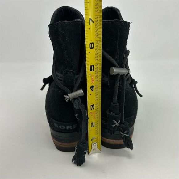 Sorel Farah Black Suede Pull On Ankle Boots Size 7.5 Back Tassel Design - Picture 9 of 12